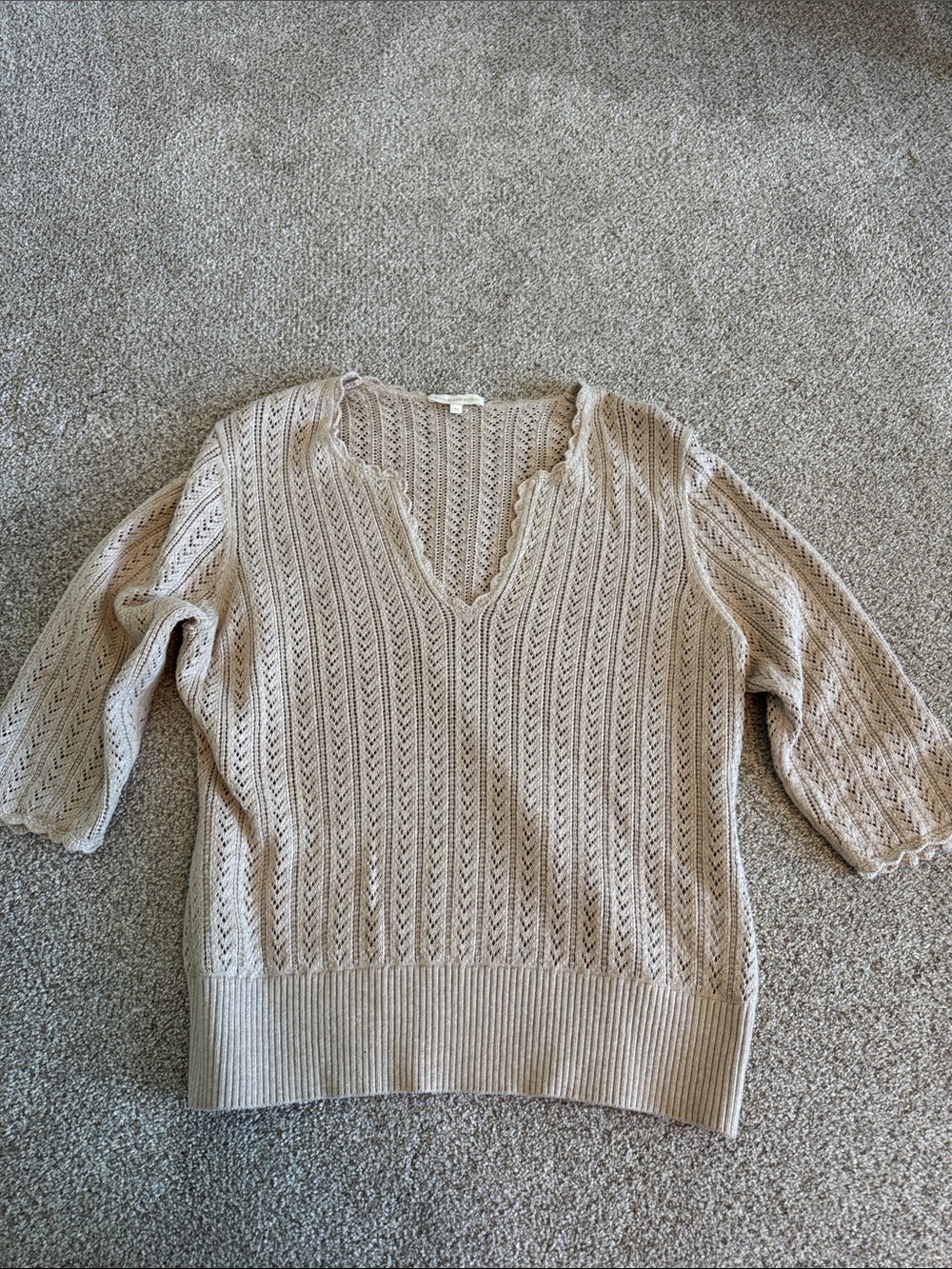 Ann Mashburn Light Taupe Open-Knit V-Neck Women’s Sweater